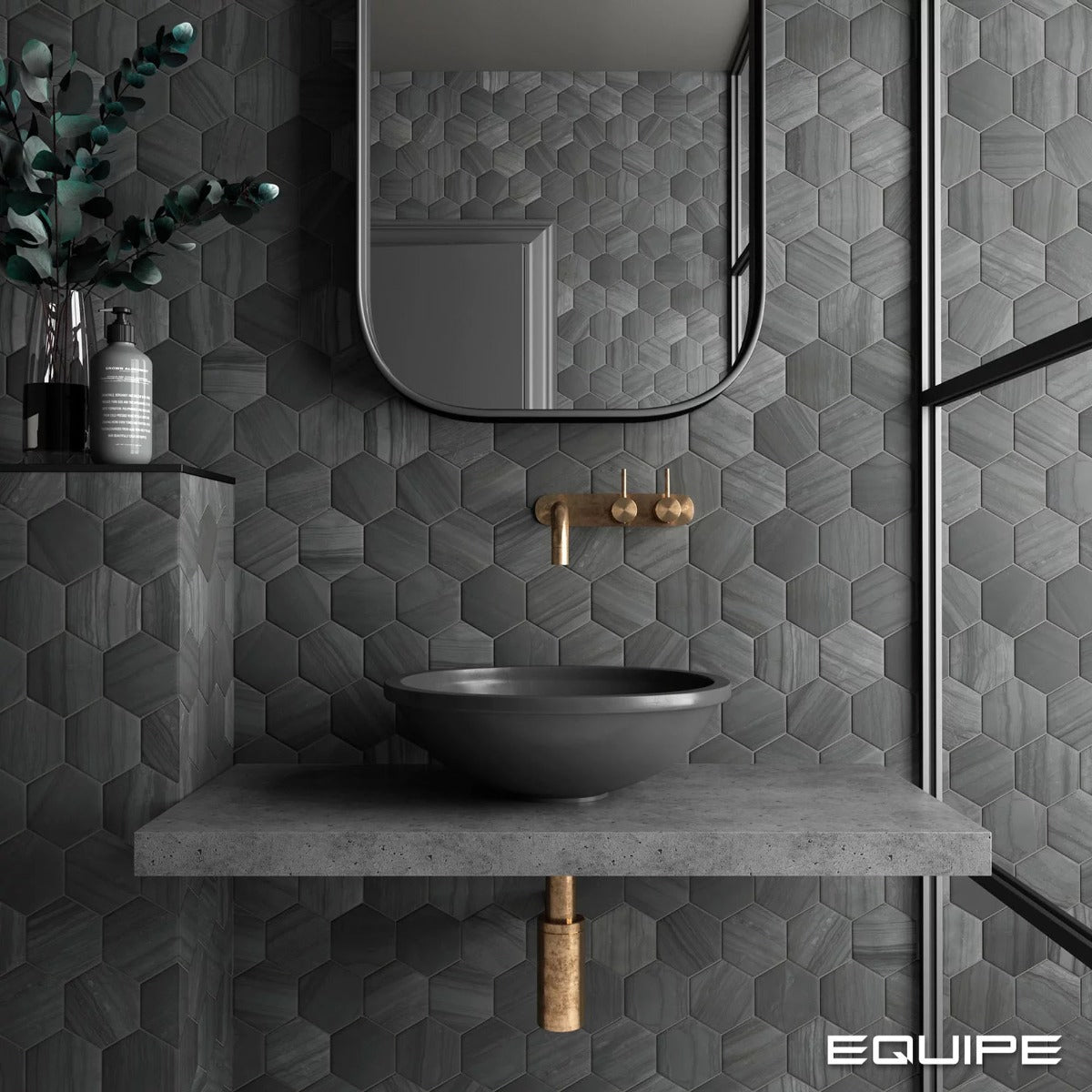 Lithos Black Hex 11.6 x 10.1cm, porcelain tile at Irwin Tiles