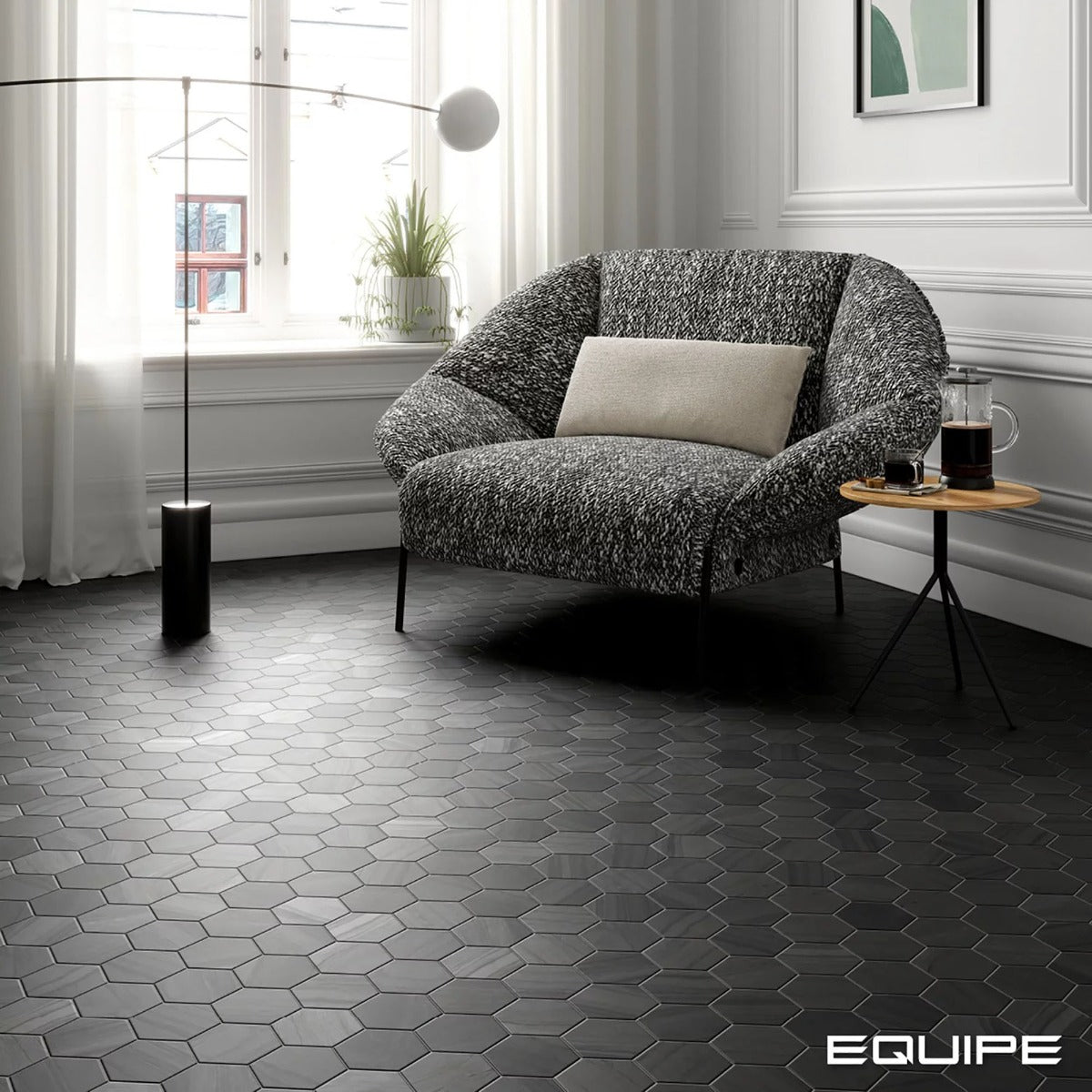 Lithos Black Hex 11.6 x 10.1cm tile, matt, at Irwin Tiles