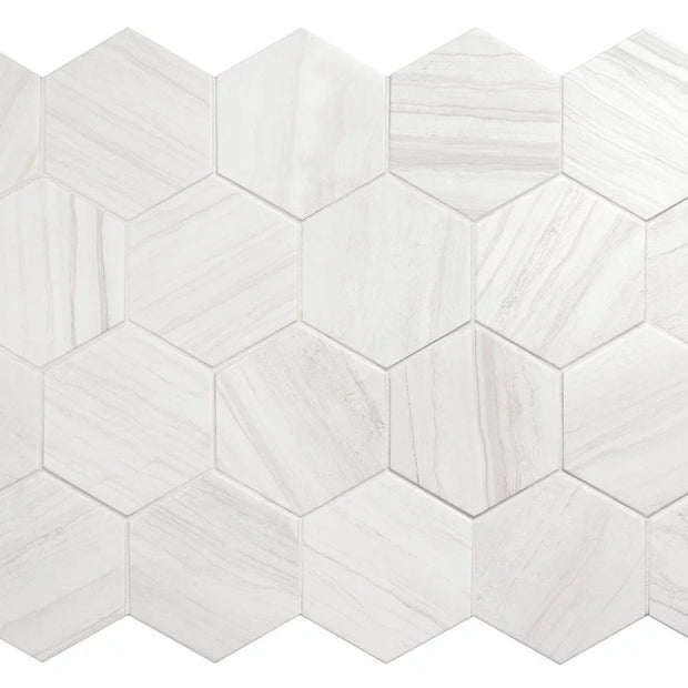 Lithos White Hex 11.6 x 10.1cm, matt tile at Irwin Tiles