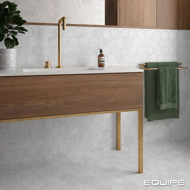 Lithos White Hex 11.6 x 10.1cm, matt porcelain tile for bathroom and other wet floors at Irwin Tiles