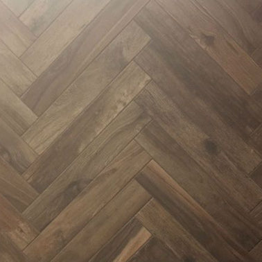 Living Noce Wood Effect Herringbone 7.5x45cm, porcelain tile at Irwin Tiles