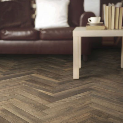 Living Noce Wood Effect Herringbone 7.5x45cm, matt tile at Irwin Tiles