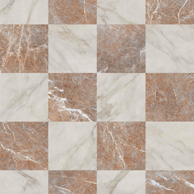 Livingstone Gold & Francia Rosso Chequered 30x30cm, matt tile at Irwin Tiles