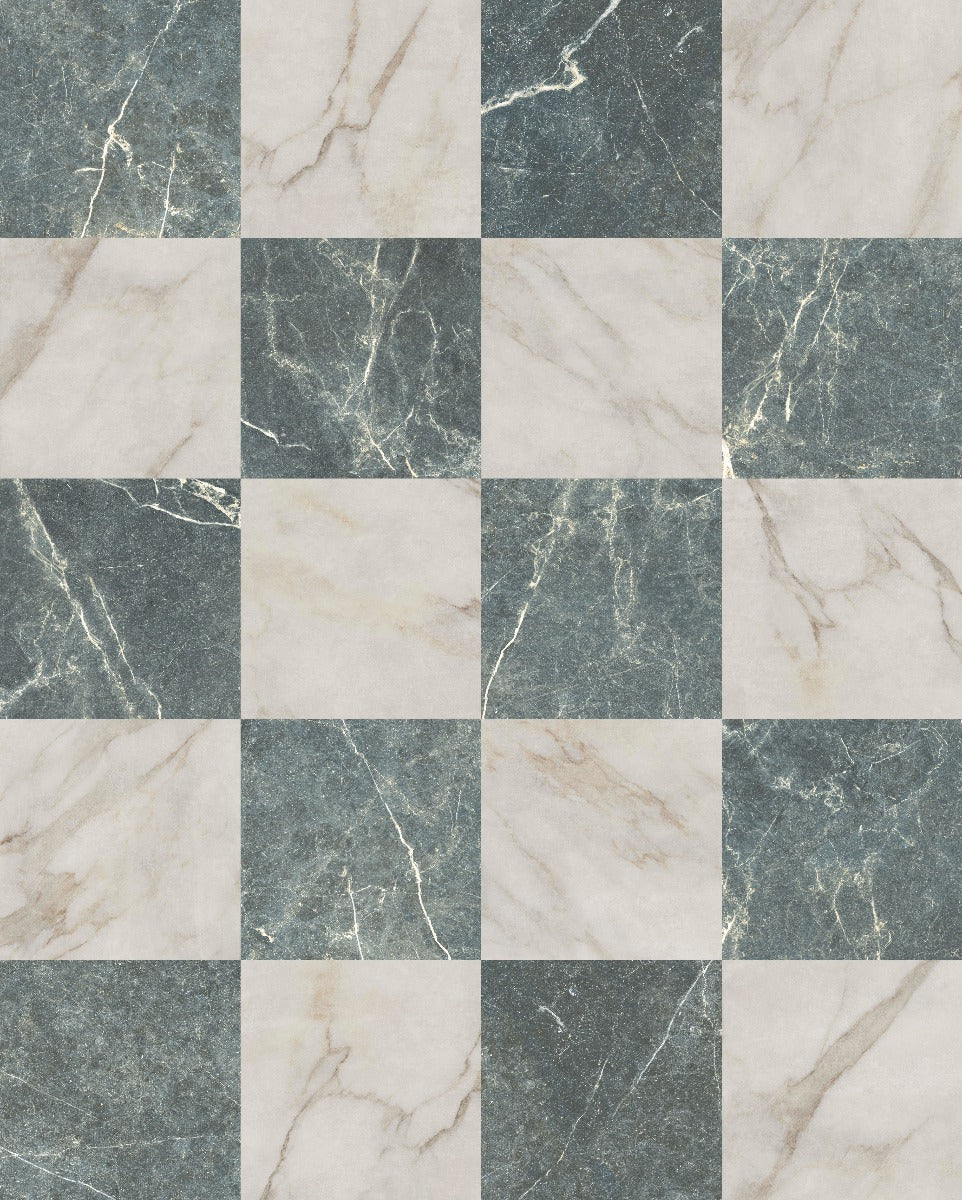Livingstone Gold & Francia Verde Chequered 30x30cm, matt tile at Irwin Tiles