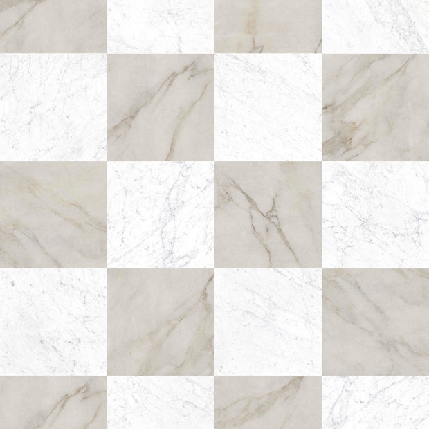 Livingstone Gold & Marmi Carrara Chequered 30x30cm, matt tile at Irwin Tiles