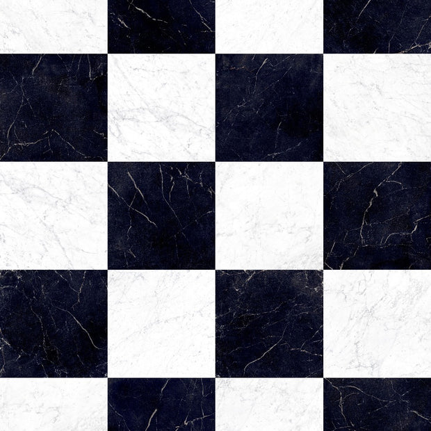 Livingstone Nero & Marmi Carrara Chequered 30x30cm, porcelain tile at Irwin Tiles