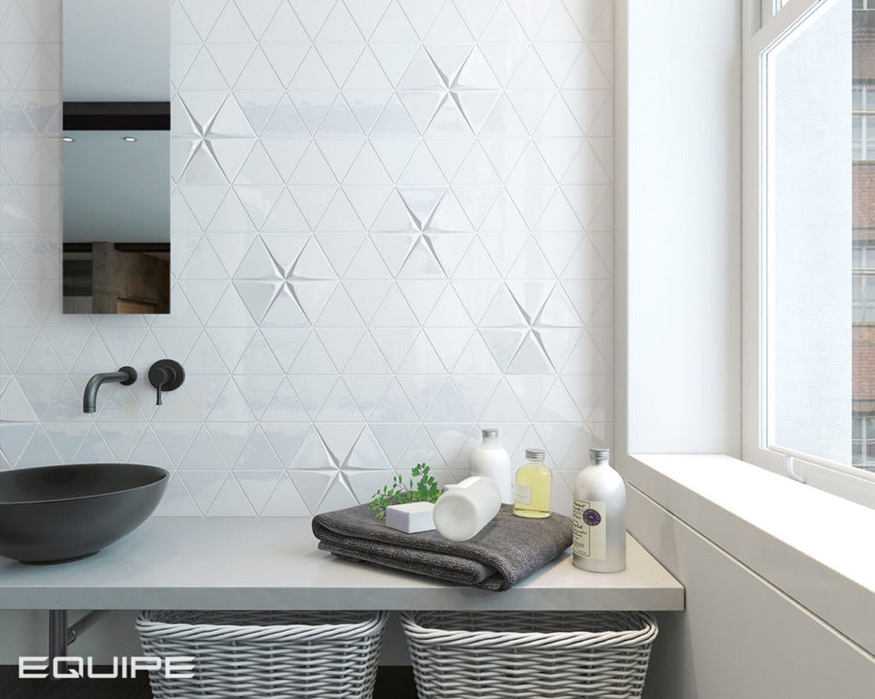 Tirol White Matt Triangular 3D Tile 10.8x12.4cm, tile for feature walls at Irwin Tiles