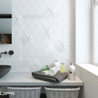 Tirol White Matt Triangular 3D Tile 10.8x12.4cm, tile for feature walls at Irwin Tiles