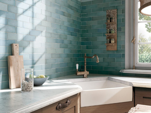 Magma Aquamarina 6.5 x 20cm, green matt wall tile at Irwin Tiles