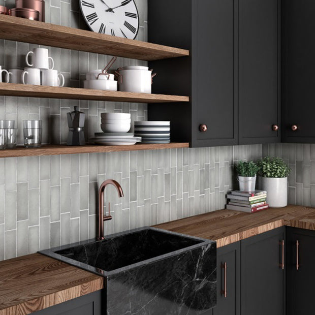 Magma Grey Stone 6.5 x 20cm, matt wall tile at Irwin Tiles