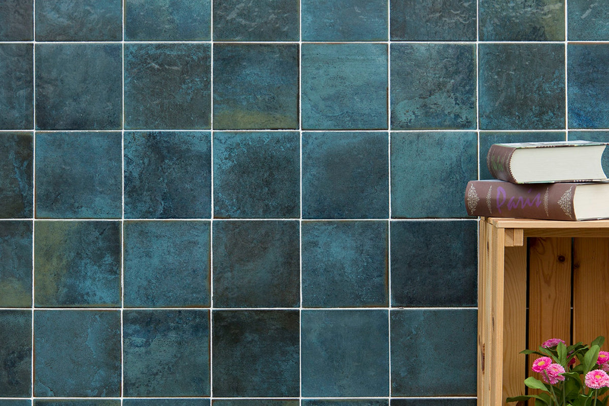 Manila Mar 15 x 15cm, blue gloss tile at Irwin Tiles