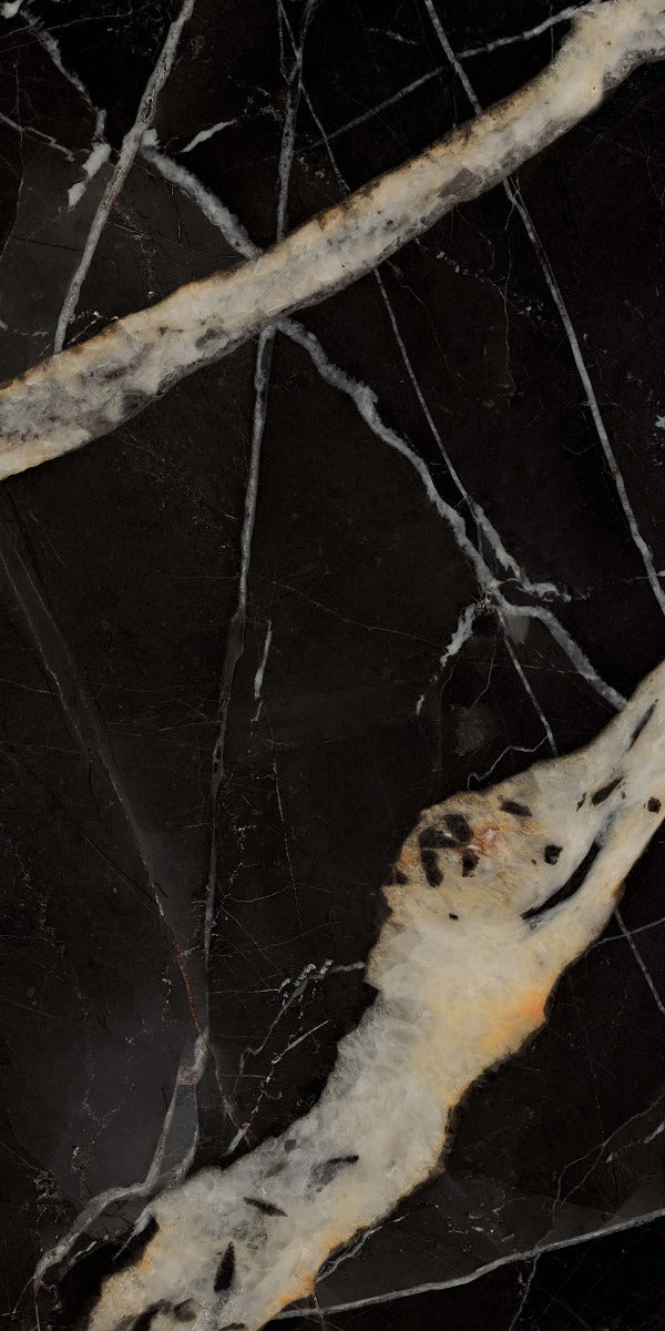 Marmoteca Golden Carbon Luxr 60x120cm, gloss porcelain tile for kitchens, bathrooms and hallways at Irwin Tiles, view 11