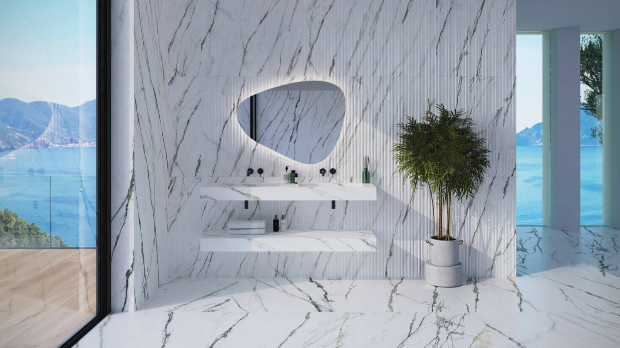 Matcha Green Waves Decor 33x100cm, wall tile for feature walls at Irwin Tiles