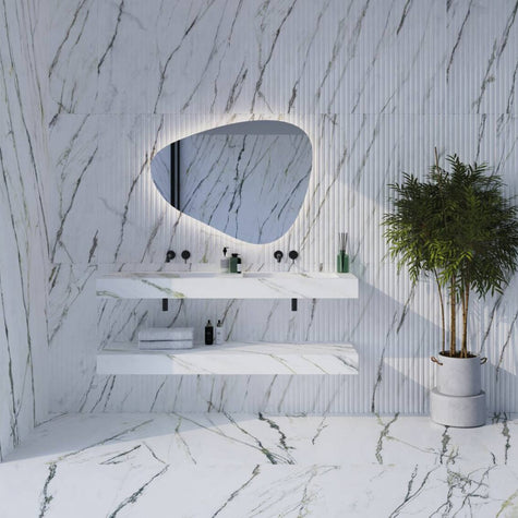 Matcha Green Waves Decor 33x100cm, wall tile for feature walls at Irwin Tiles