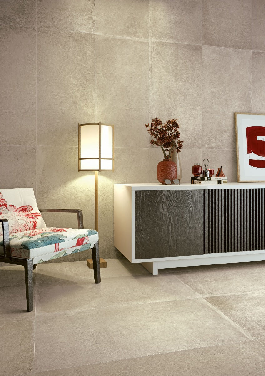 Materica Ecru 60 x 120cm, matt porcelain tile for bathroom and other wet floors at Irwin Tiles