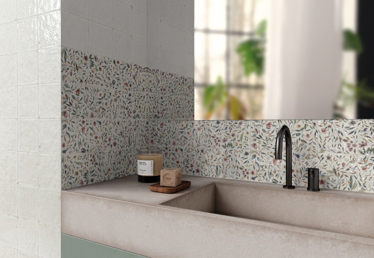 Mayolica Gardens 14.8x14.8cm, porcelain wall tile sold by the box at Irwin Tiles