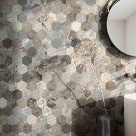 More Sage Hex Mosaic 30 x 34cm, grey matt tile at Irwin Tiles