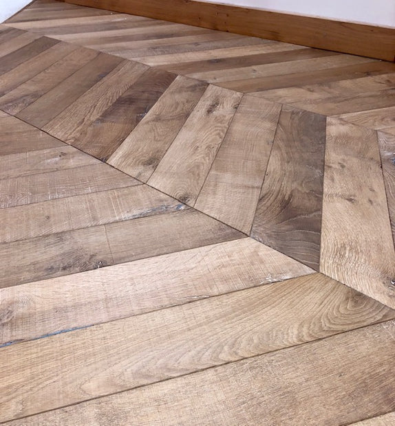 Muscavado Oak Engineered Chevron, oiled engineered wood flooring at Irwin Tiles