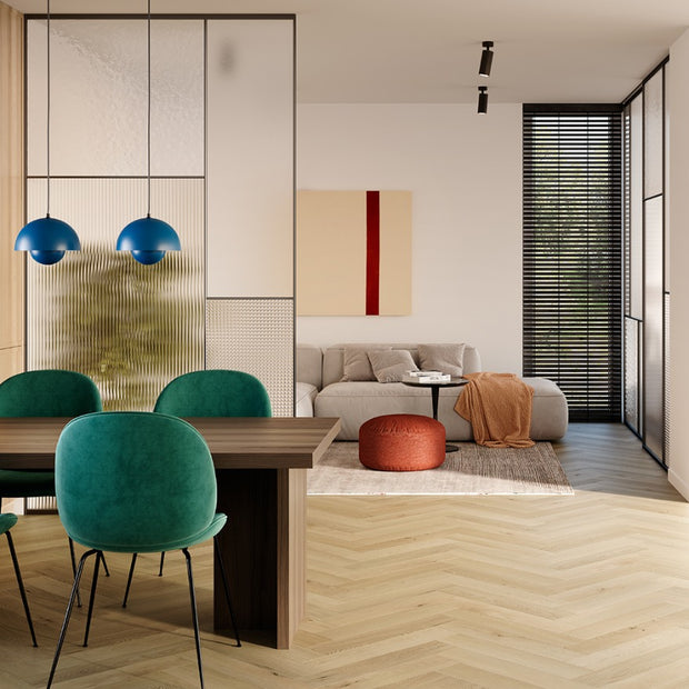 Nakuru Safari Herringbone Rigid LVT, light luxury click vinyl flooring at Irwin Tiles