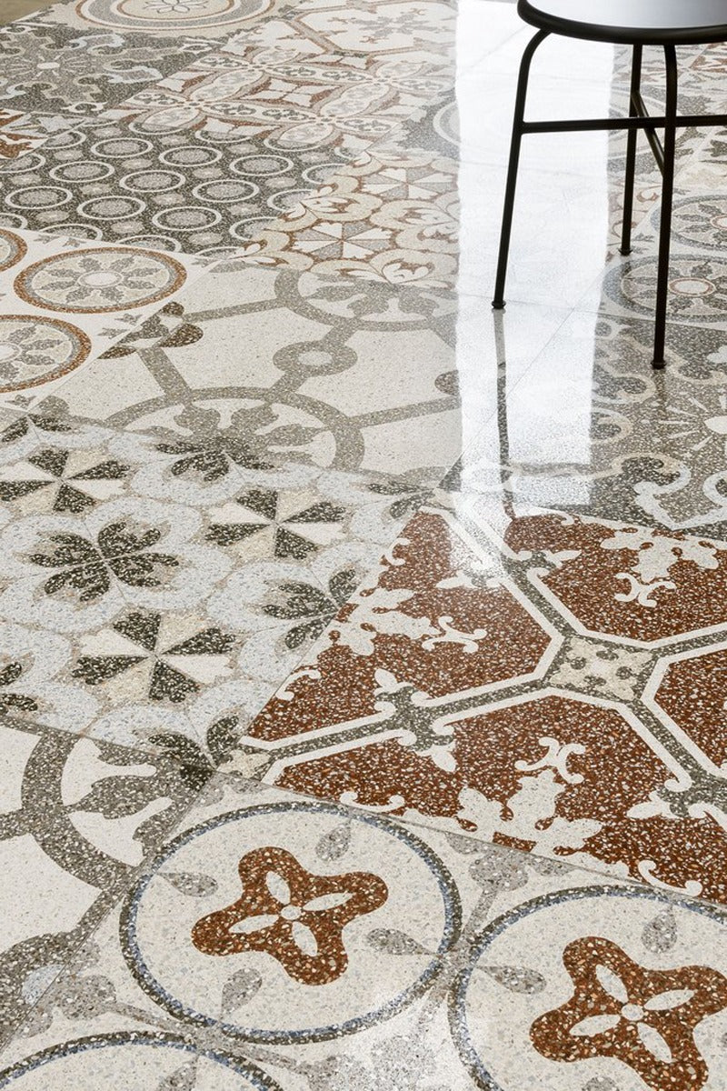 New Deco Patchwork Lappatto 60 x 60cm, multi-colour semi-gloss tile at Irwin Tiles