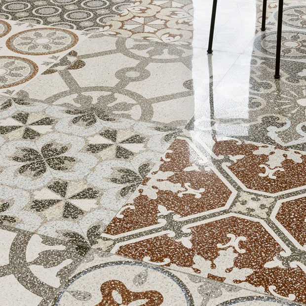 New Deco Patchwork Lappatto 60 x 60cm, multi-colour semi-gloss tile at Irwin Tiles