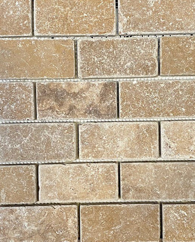 Noce Travertine Brick Effect Tumbled Mosaic 30 x 30cm, tile at Irwin Tiles
