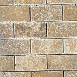 Noce Travertine Brick Effect Tumbled Mosaic 30 x 30cm, tile at Irwin Tiles
