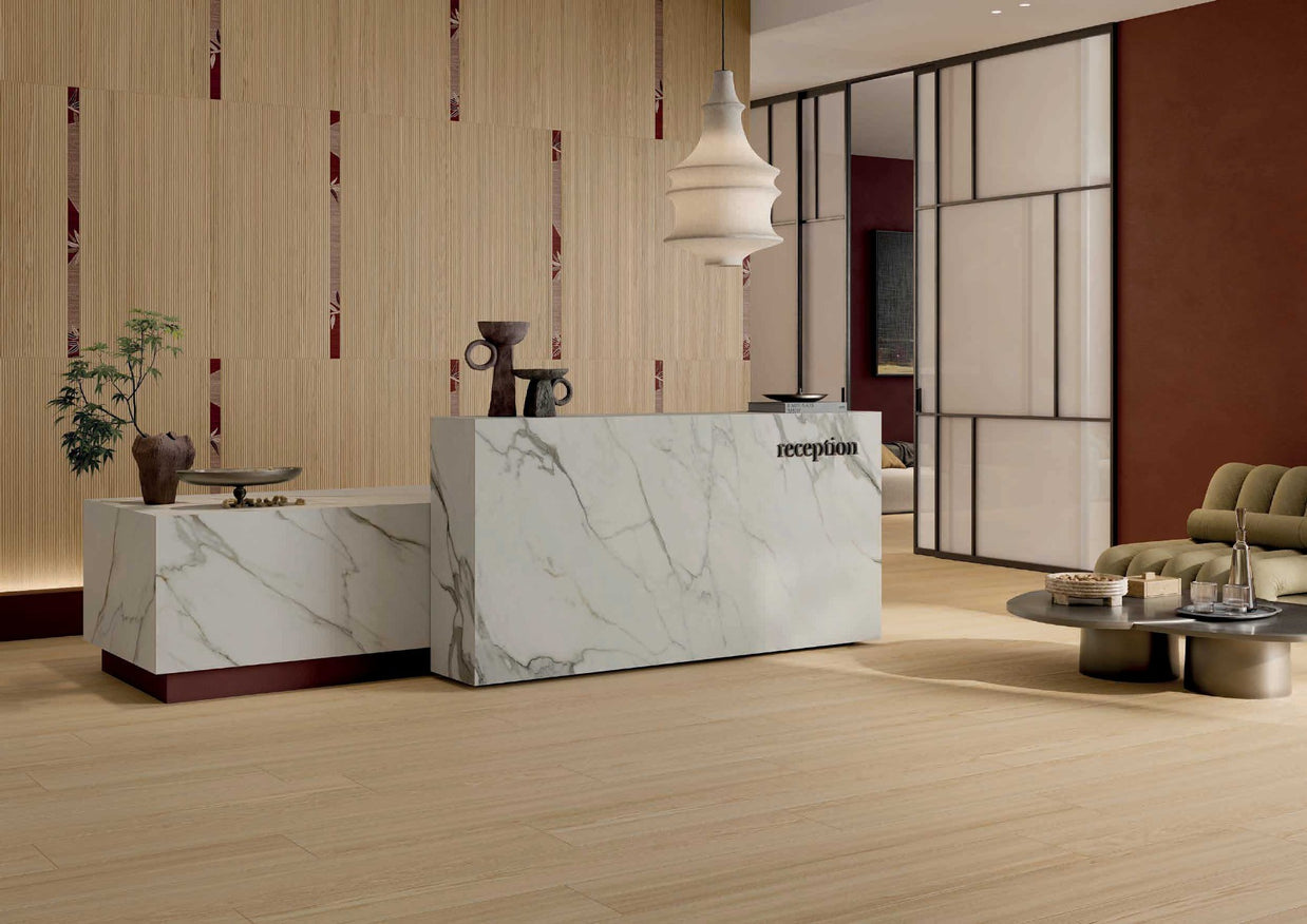 Oku Tatami Honey 60x120cm, matt porcelain tile for feature walls at Irwin Tiles