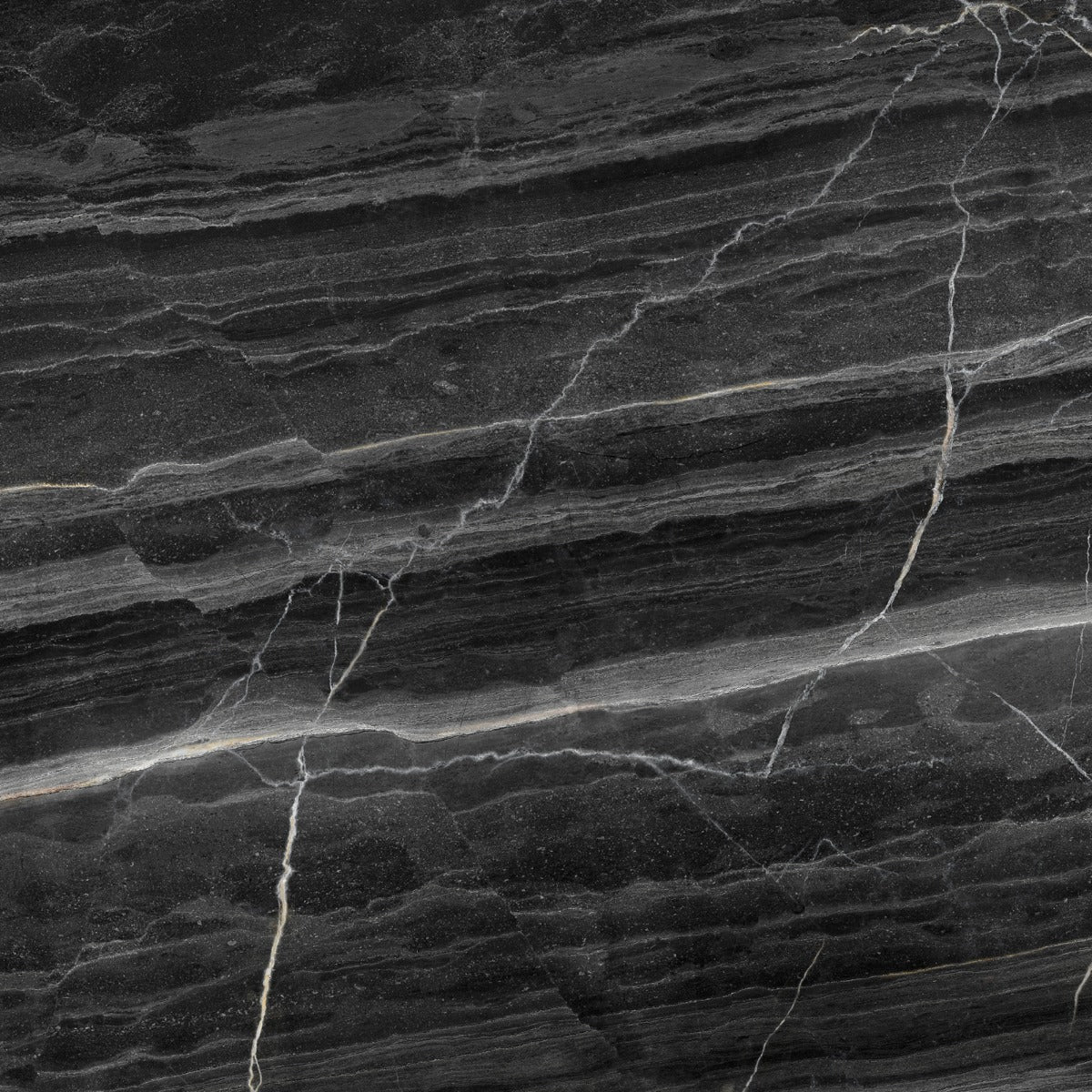 Olsom Polished (Black marble look) 100 x 100cm, gloss porcelain tile for kitchens, bathrooms and hallways at Irwin Tiles