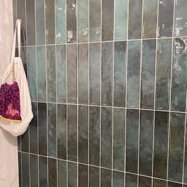 Omega Verde 10.7 x 53cm, gloss wall tile for bathroom and kitchen walls at Irwin Tiles