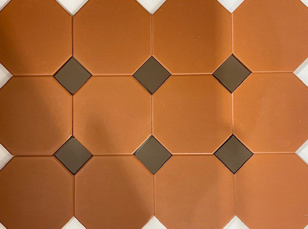 Ottagono Red Quarry 10x10cm, matt tile at Irwin Tiles