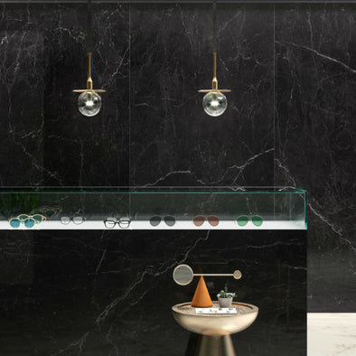 Marquina Black 120x260cm (Lux Glossy Finish), porcelain tile for kitchens, bathrooms and hallways at Irwin Tiles