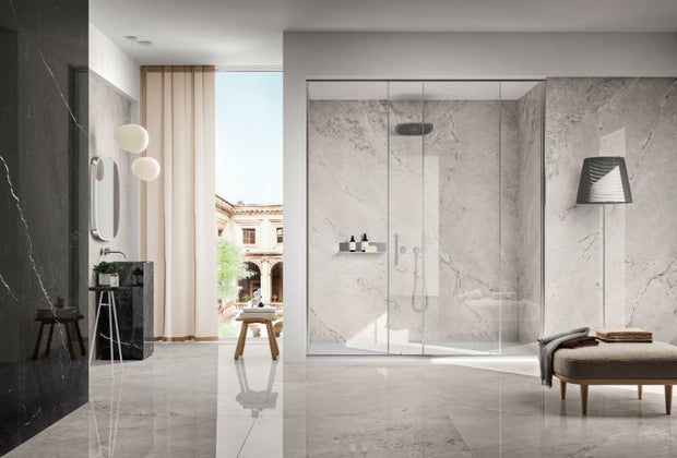 Breach Grey 120x120cm (Lux Glossy Finish), porcelain tile at Irwin Tiles