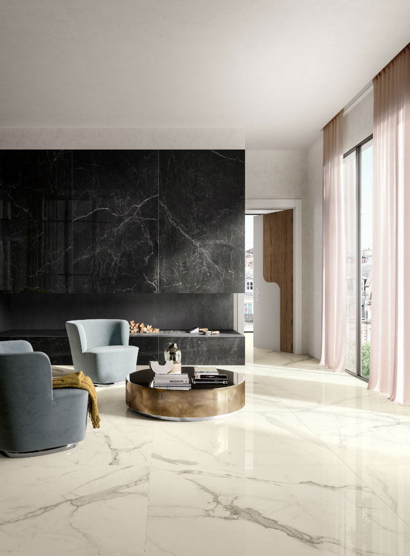 Marquina Black 120x260cm (Lux Glossy Finish), tile at Irwin Tiles