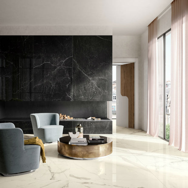 Marquina Black 120x260cm (Lux Glossy Finish), tile at Irwin Tiles