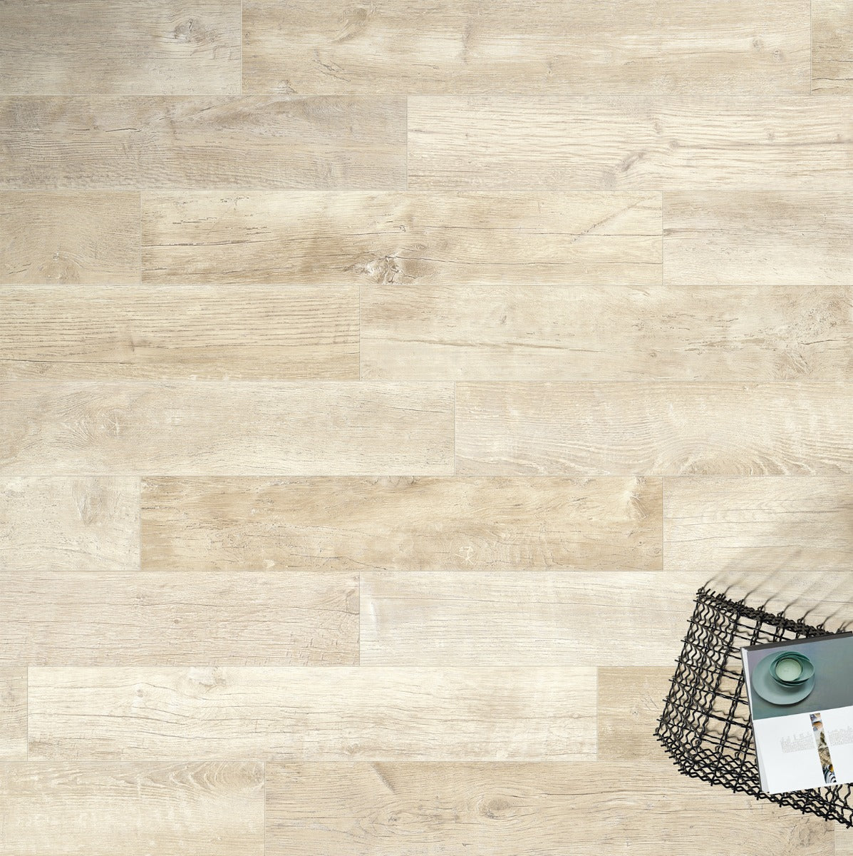 Patin Almond 20 x 120cm, light wood effect matt tile at Irwin Tiles, view 9