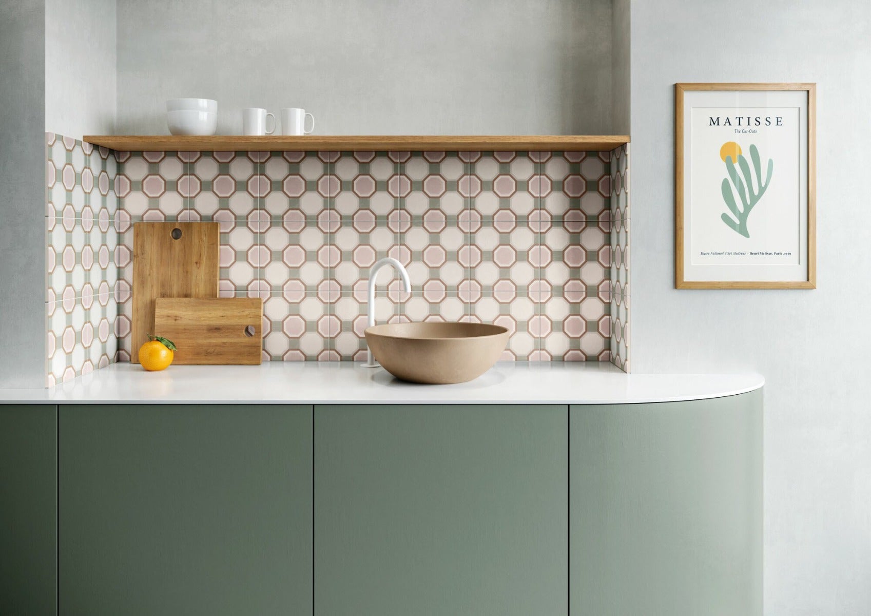Patterns Pink Diamond 22.3 x 22.3cm, matt porcelain tile for feature walls at Irwin Tiles
