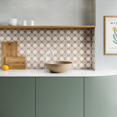 Patterns Pink Diamond 22.3 x 22.3cm, matt porcelain tile for feature walls at Irwin Tiles