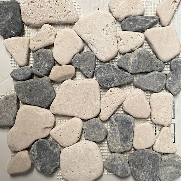 Pebbles Marble Mosaic - Dark Emperador 26 x 27cm, grey tile at Irwin Tiles
