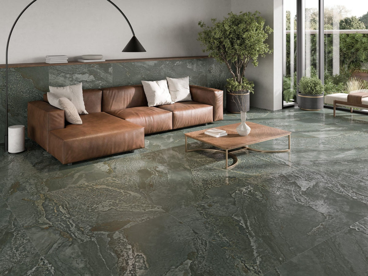 Planet Green Metal Shine 60x120cm, tile stocked at Irwin Tiles, Castleblayney
