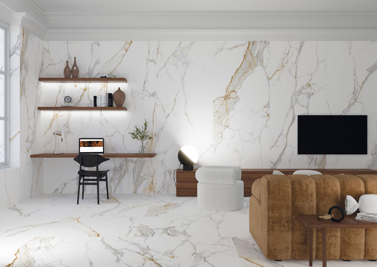 Praline Gold 100x100cm tile, matt, at Irwin Tiles