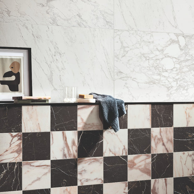 Reve Rose & Noir Chequered 30x30cm, porcelain tile at Irwin Tiles