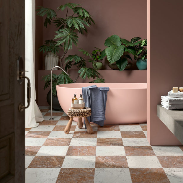 Francia Rosso & Marmi Carrara Chequered 30x30cm, porcelain tile at Irwin Tiles