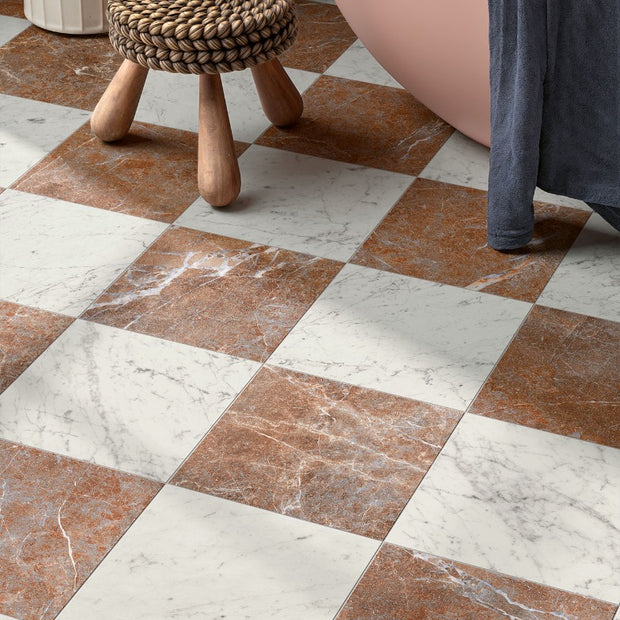 Francia Rosso & Marmi Carrara Chequered 30x30cm, matt tile at Irwin Tiles