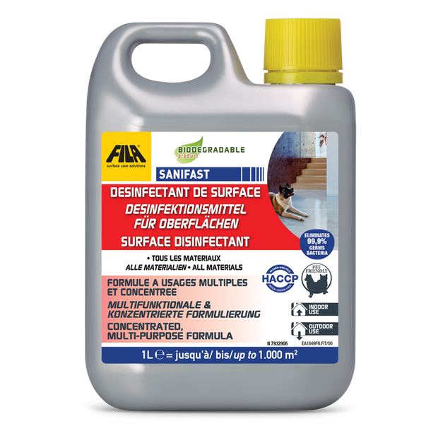 Fila Sanifast Surface Disinfectant 1ltr, cleaner and sealer at Irwin Tiles