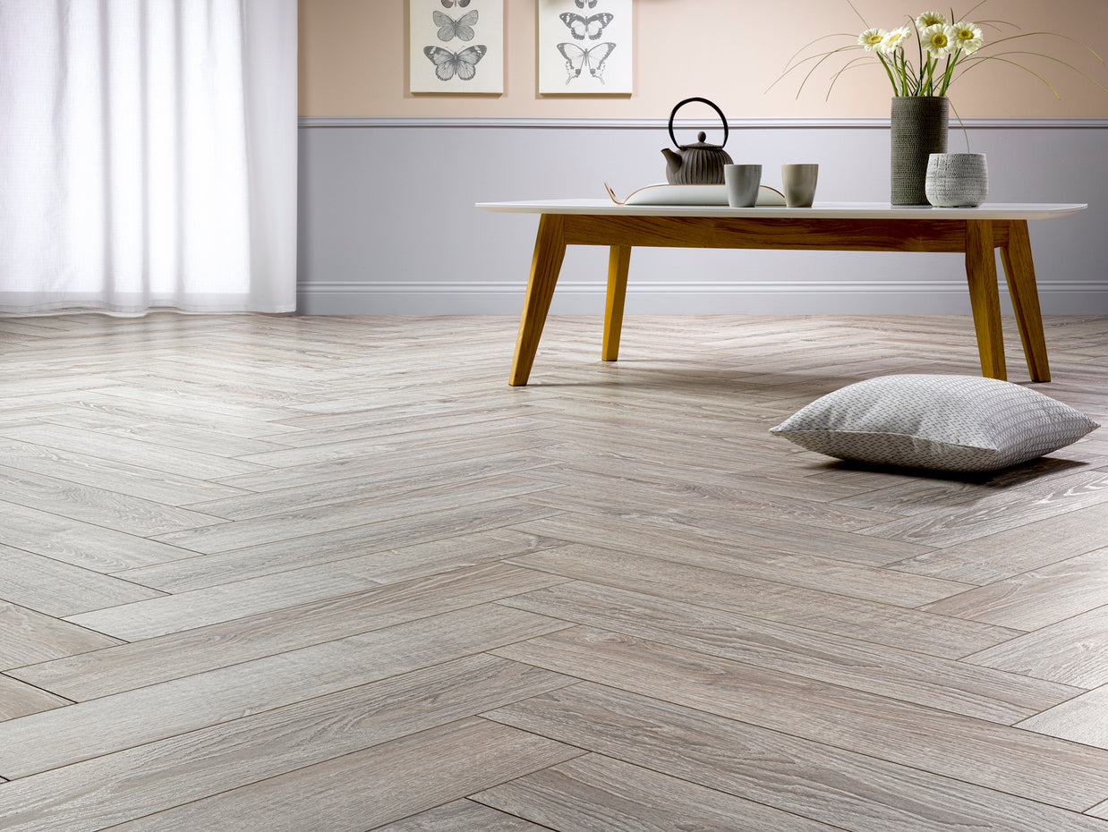 Sardinia Oak Herringbone Laminate 12mm All Over Water Resistant, laminate flooring for kitchens, hallways at Irwin Tiles