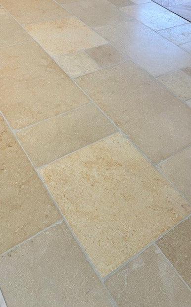 Seashell Tumbled Limestone - Grand Villa Pattern, floor tile at Irwin Tiles