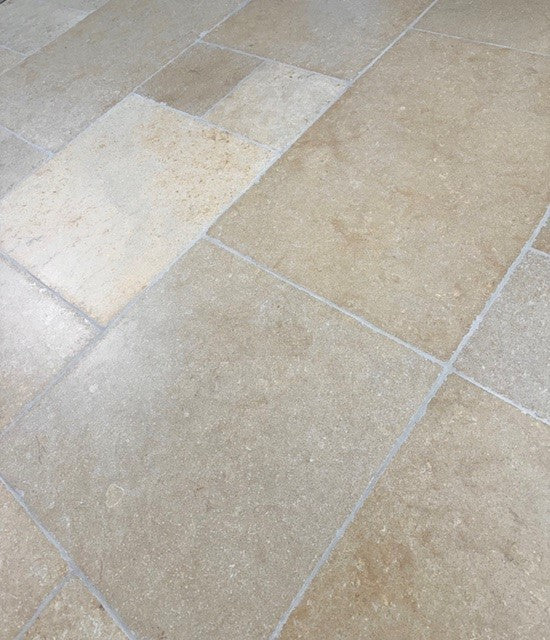 Seashell Tumbled Limestone - Grand Villa Pattern, natural stone floor tile for kitchen, bathroom and hallway at Irwin Tiles