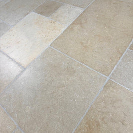 Seashell Tumbled Limestone - Grand Villa Pattern, natural stone floor tile for kitchen, bathroom and hallway at Irwin Tiles