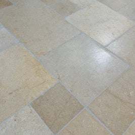 Seashell Tumbled Limestone - Grand Villa Pattern, natural stone floor tile at Irwin Tiles